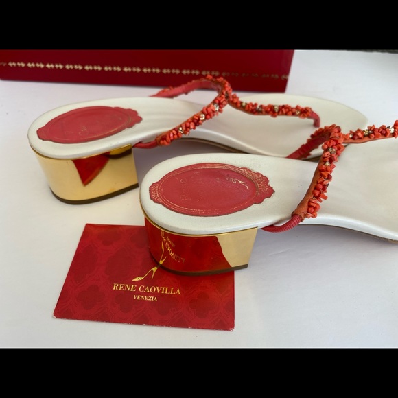 Rene Caovilla Fine Beaded Gold Heeled Thong Sandal - Picture 15 of 15